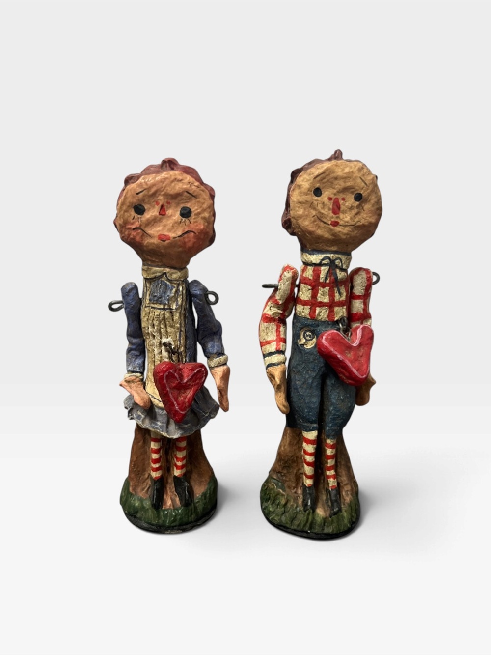 Authentic Poliwoggs Raggedy Ann & Andy Figurine Set of 2 Folk Art Whimsy Vintage